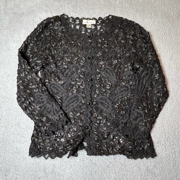 S.M Collection Top Womens S Black Lace‎ Beaded Dressy Embellished Holiday Party - Picture 2 of 11